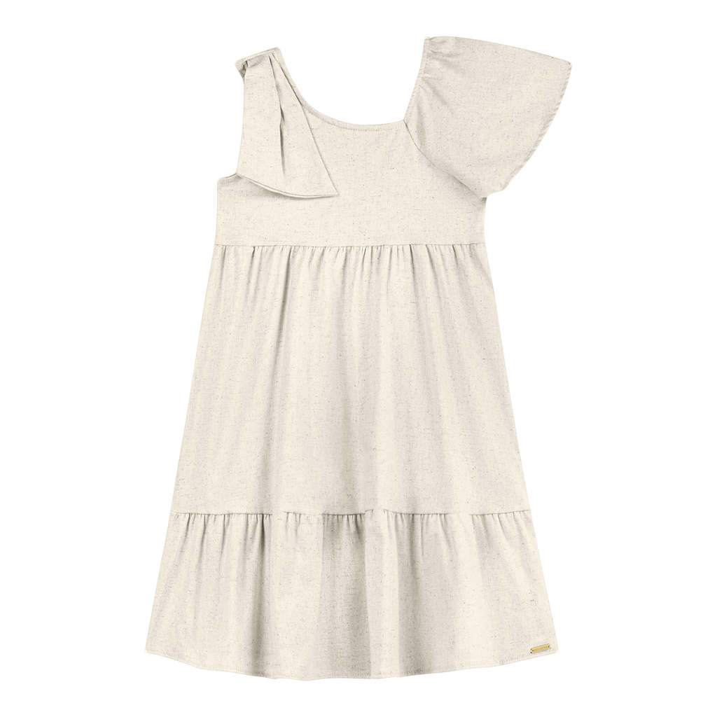 Vestido Infantil Menina Ombro Com Laço Colorittá Bege