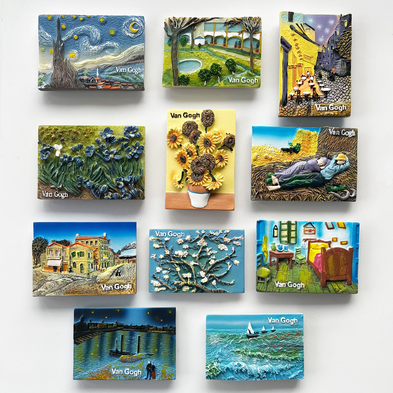 Nordic ins estilo Van Gogh geladeira adesivos ímãs único criativo pinturas mundialmente famosas 3d tridimensional decora