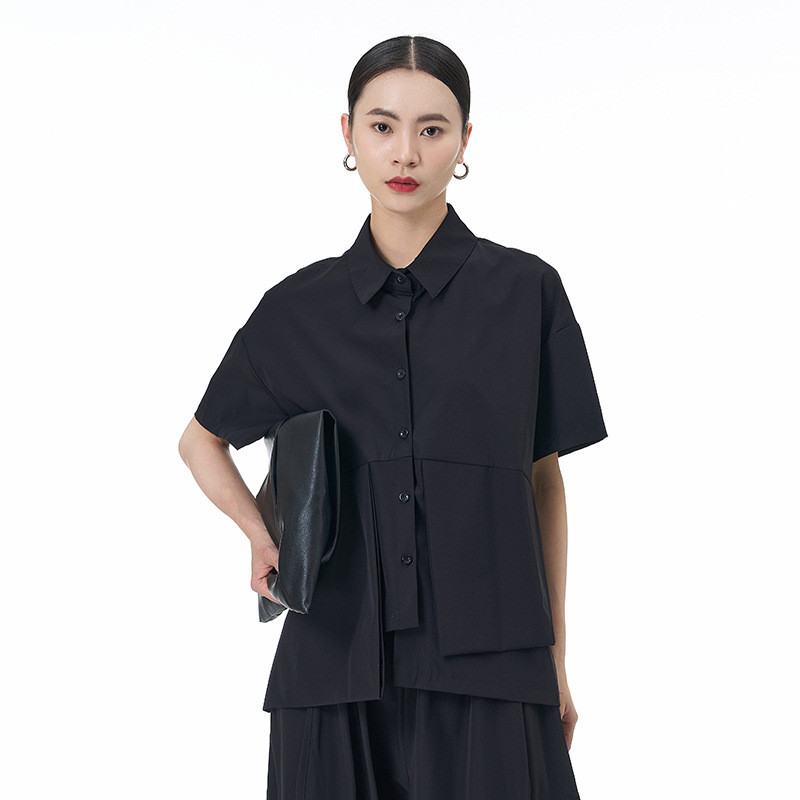 Olhos grandes [Roupas femininas estilo Yamamoto] Camisa de manga curta-2026 Verão Irregular Plus Size Roupas femininas s