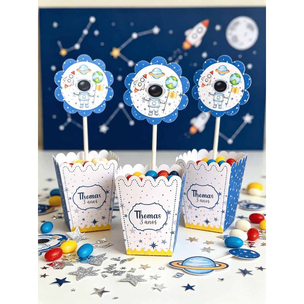 Centro de Mesa Personalizado Festa ASTRONAUTA Lembrancinha Infantil Cachepô