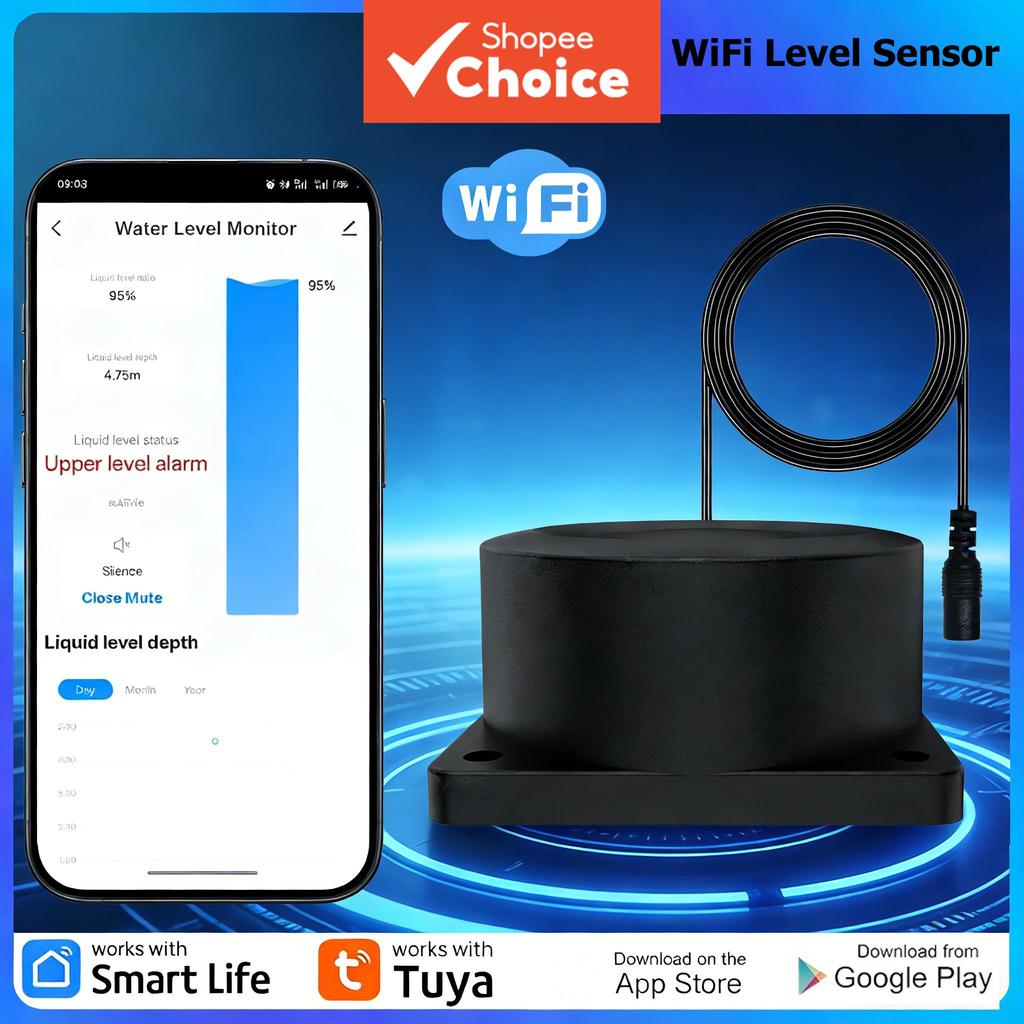 Sensor De Nível De Tanque De Água Ultrassônico WiFi De Uma Peça Medidor Sem Fio Monitor De Líquido Tuya Medição De Profu