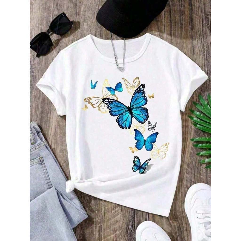 Camiseta Infantil Feminina Borboletas Menina Kids Juvenil 100% Algodão Estampada Leve Macia Confortável Premium