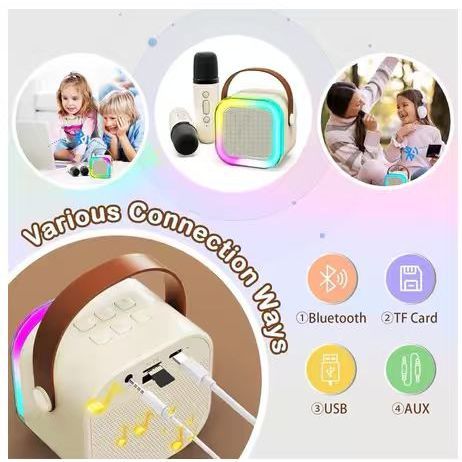 Caixa de Som Bluetooth K12 Karaokê com Microfones, Alto‑falante Portátil para Diversão em Família