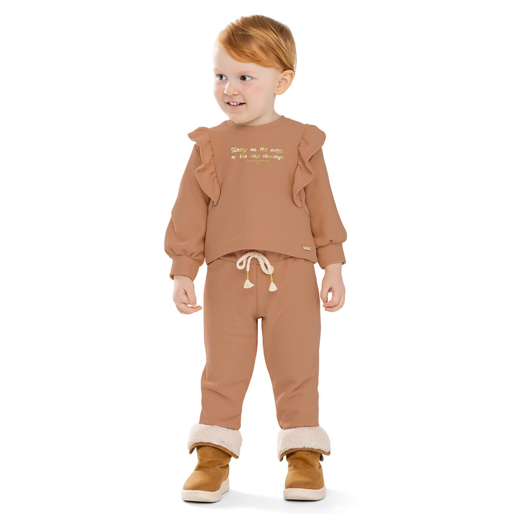 Conjunto Longo Infantil Menina Babados Colorittá Marrom