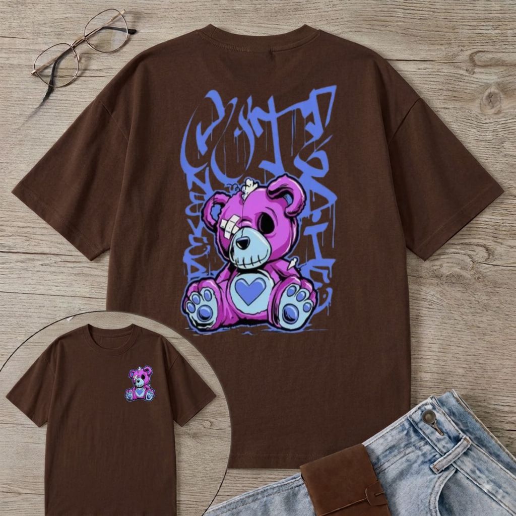 Camiseta Feminina Urso Streetwear Urbano Grafite Estampada Casual Confortável 100% Algodão Academia
