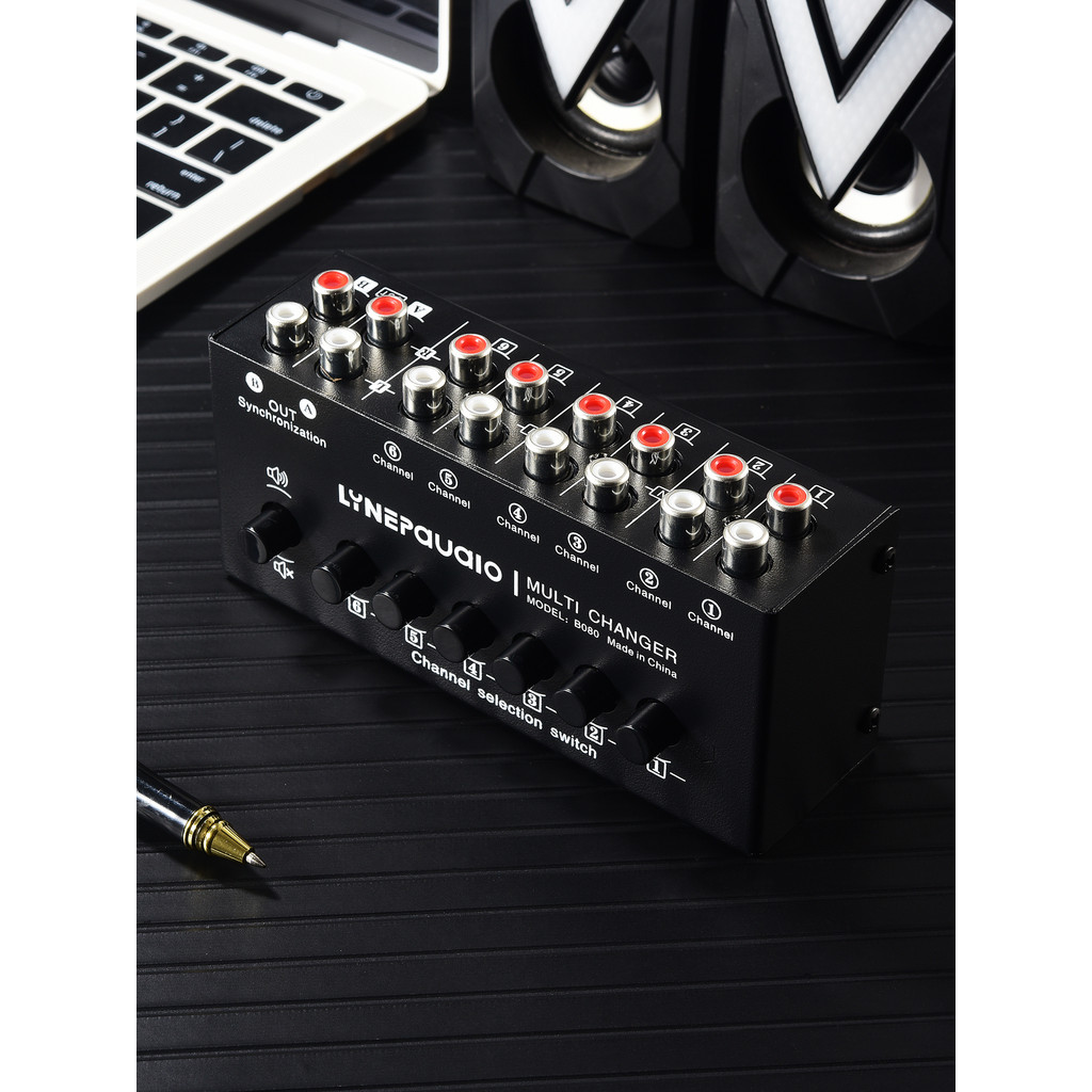 6 em 2 saídas comutador de seleção de sinal de áudio switcher de fonte de áudio 2 saída síncrona RCA