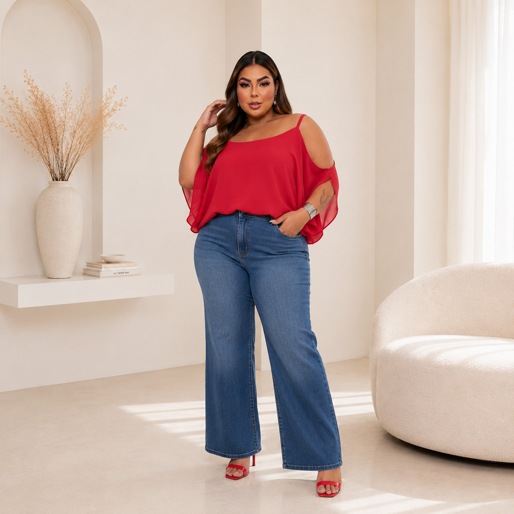 Blusa Morcego em Crepinho com Regata Embutida Plus Size Feminina Soltinha Confortável Casual e Trabalho G ao G4- Peace