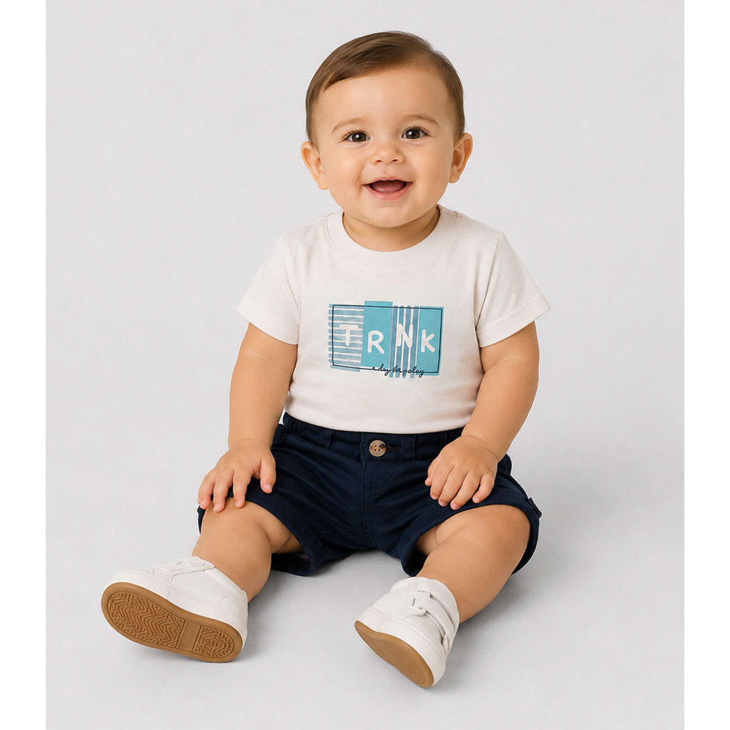 Conjunto Infantil Camiseta Com Bermuda Trick Nick Bege