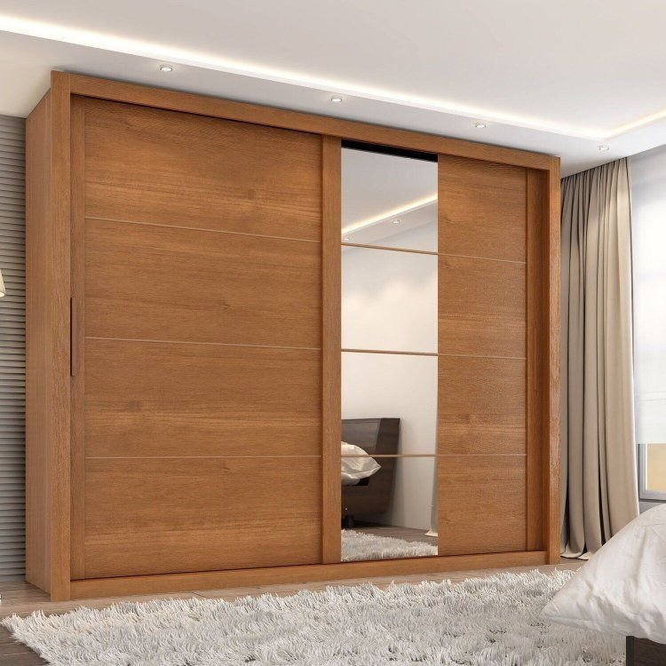 Guarda Roupa Casal Essencial 2 Portas de Correr 6 Gavetas com 4 Espelhos Yescasa Marrom/Cinamomo Cinamomo