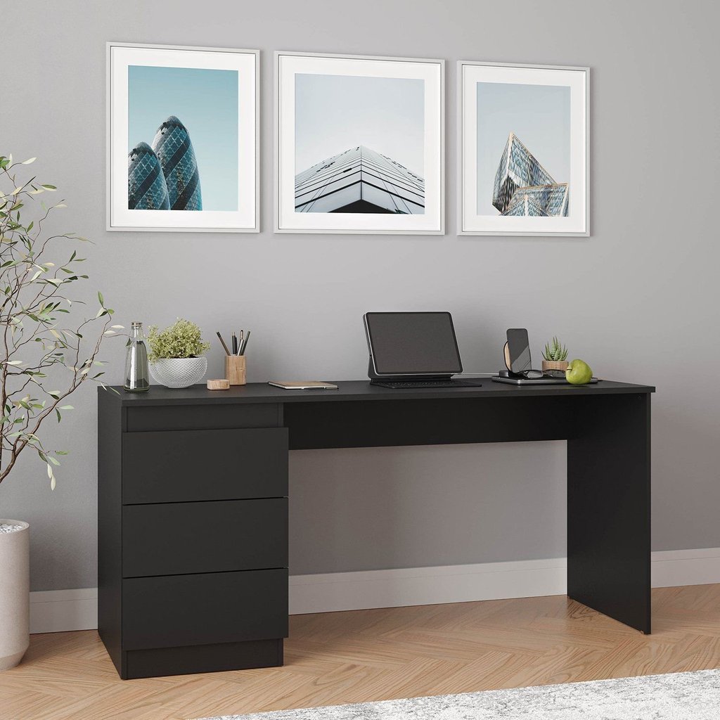 Escrivaninha Planejada Mesa Escritório Hera 3 Gavetas 163cm CabeCasa MadeiraOriginals Preto Preto