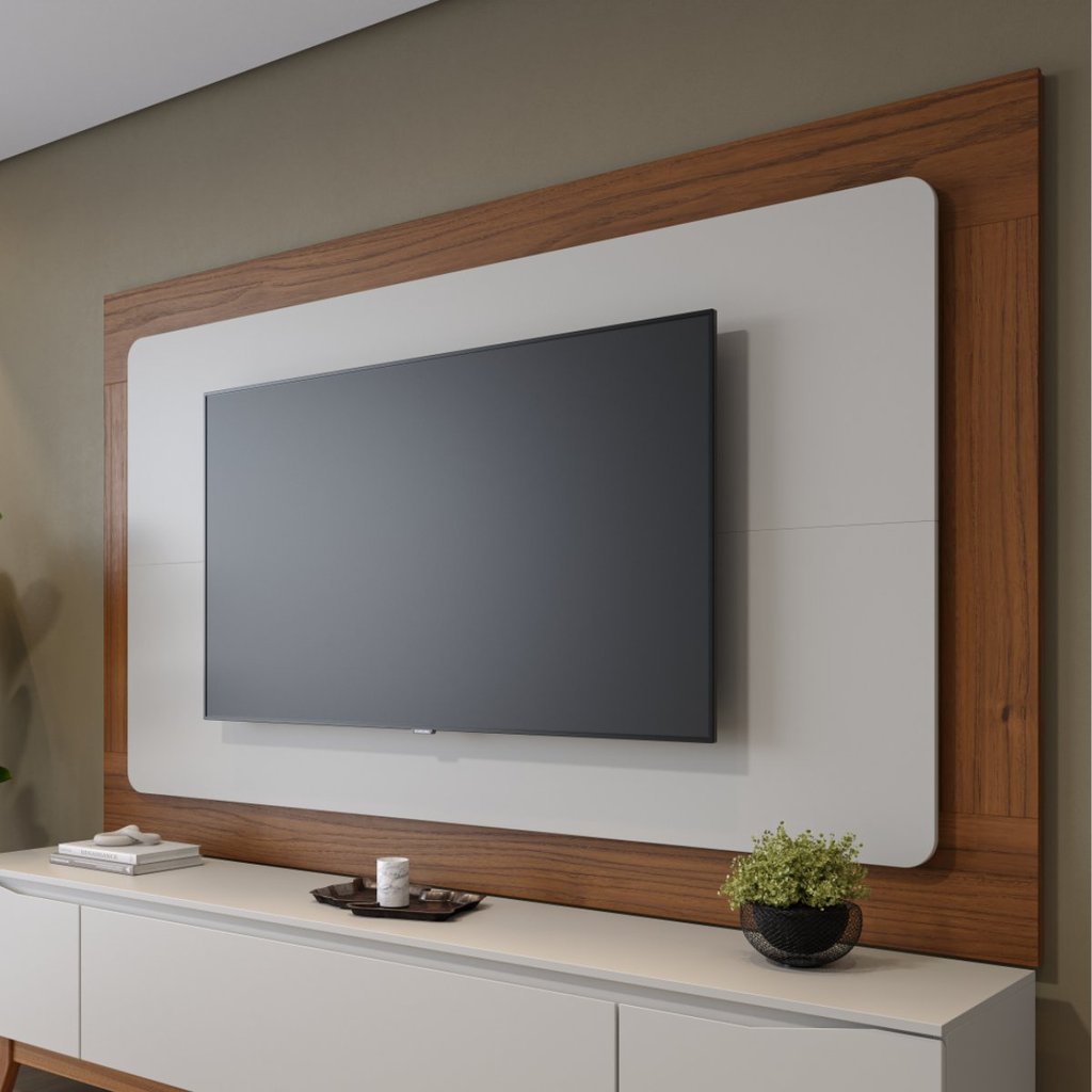 Painel para TV até 75 Polegadas MDF 217CMX134CM Oslo Bege Off White/Canela