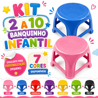 Banquinho Fofinho Infantil Plástico Reforçado Para Personalização 7 Cores Suporta até 25kg 17cm