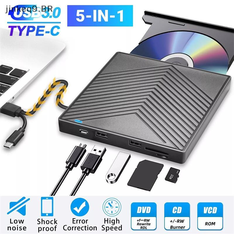 Jin 5-Em-1 USB 3.0 Tipo-c Externo DVD RW CD Drive Gravador Leitor Unidade Óptica Externa Para PC Portátil Windows 11 10 