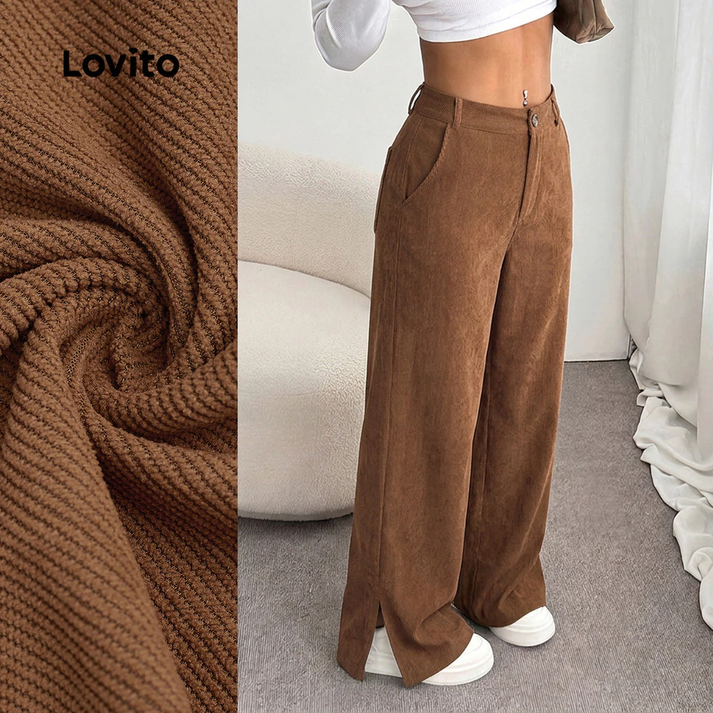 (New Arrival) Lovito Calça Casual com Bolsos com Zíper Marrom Outono/inverno para Mulheres LK7LD200 — imagem 1