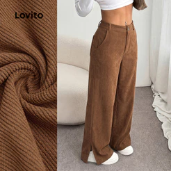 Lovito Calça Casual com Bolsos com Zíper Marrom Outono/inverno para Mulheres LK7LD200