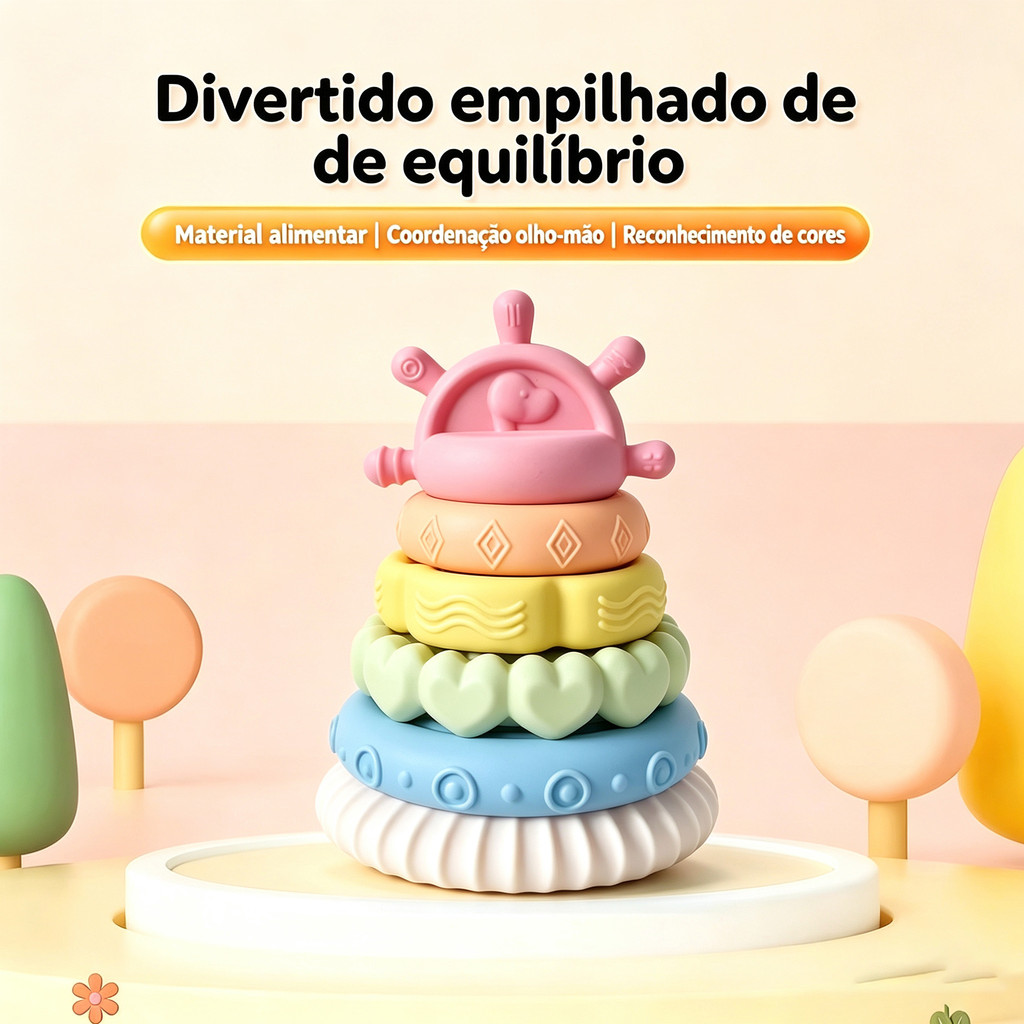 Lumizinho Torre de Empilhar Infantil em Silicone Macio – Brinquedo Sensorial e Mordedor