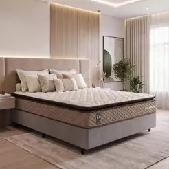 Conjunto Cama Box Espuma Atlanta Bege Casal 138x188x62