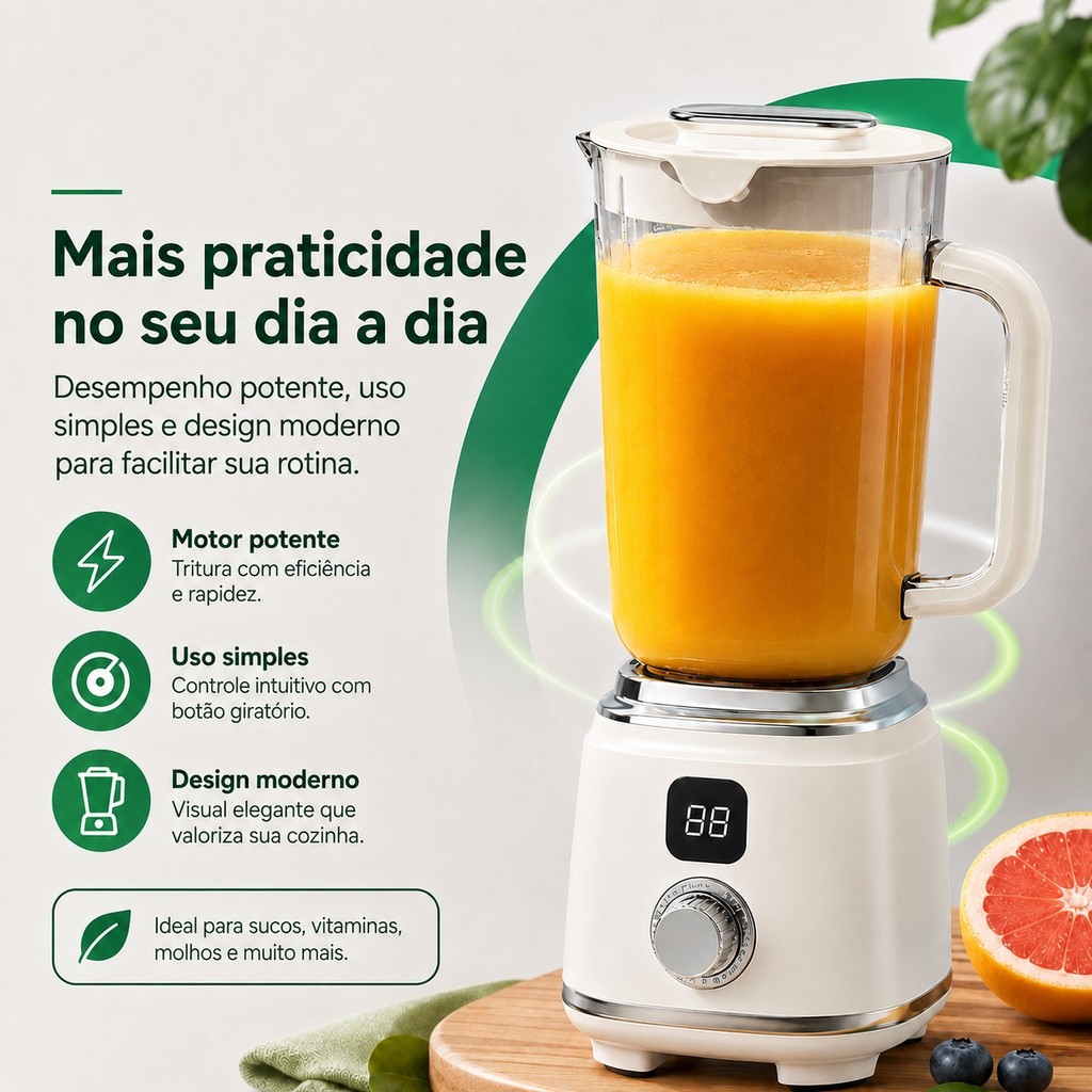 Mini Liquidificador Portátil 600ml Recarregável USB 10 Lâminas Inox 50W Mixer Display Digital Sucos Vitaminas — imagem 2 de 2