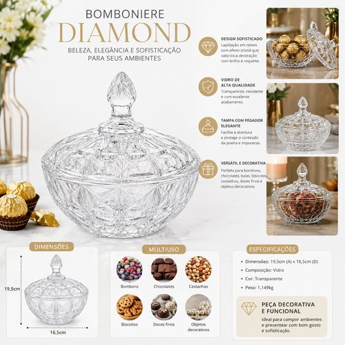 Bomboniere Vidro Tampa Hermética 19 5cm Armazenamento Doce Petisco Elegante
