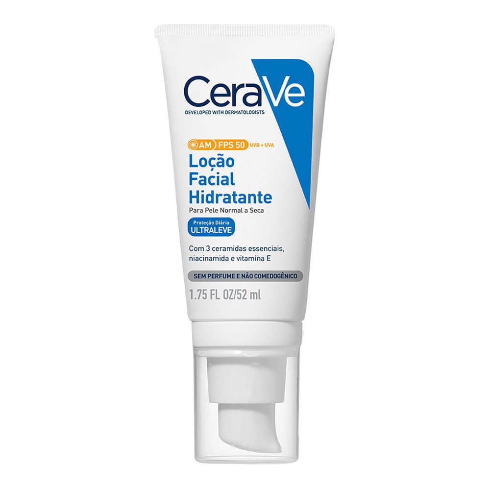 CeraVe Loção Facial Hidratante AM FPS 50 Ultraleve Pele Normal a Seca Sem Perfume 52ml