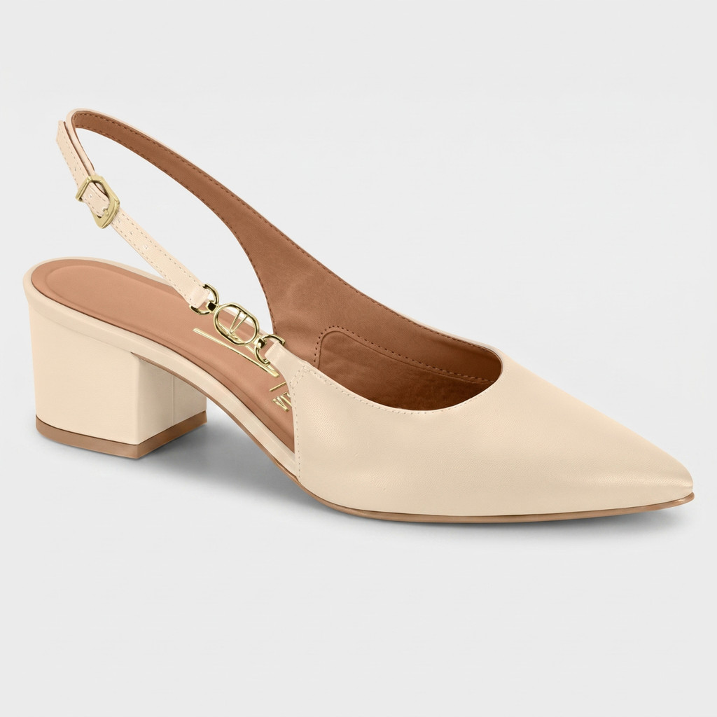 Sapato Scarpin Feminino Vizzano Slingback Salto Bloco Detalhe Dourado Original