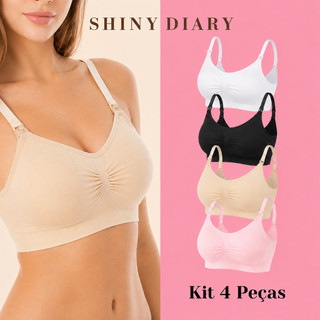SHINY DIARY Kit 4 Sutiãs de Amamentação com Bojo Removível, Alças Ajustáveis e Extensor de Fecho