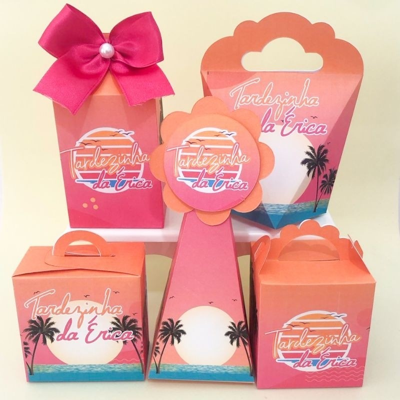 Kit 50 Caixas Tardezinha Festa Personalizados Lembrancinhas Caixinhas Aniversário Pegue e Monte