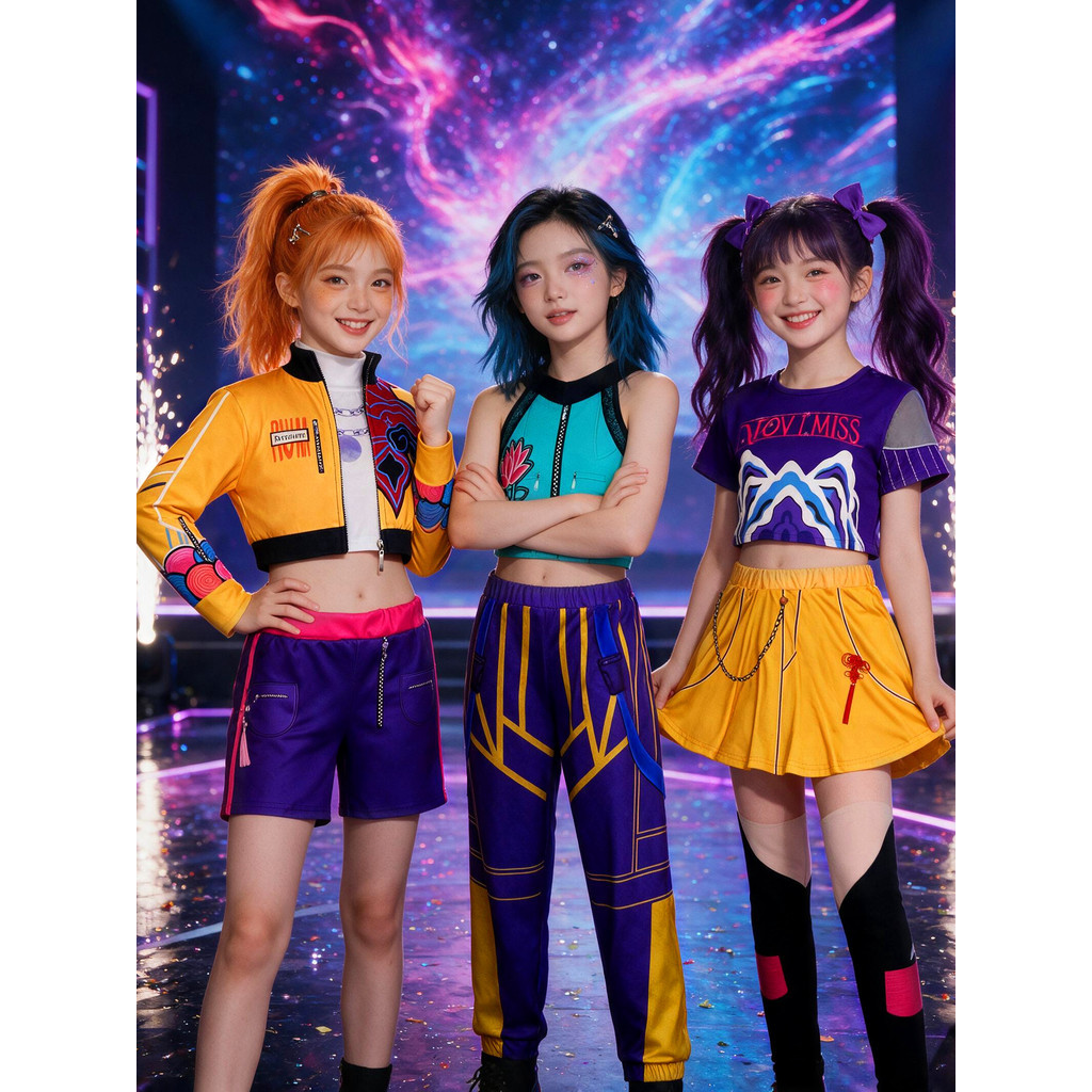 K-POP Bruxa Caçadores Fantasia Cosplay Infantil Halloween Natal Carnaval Festa Vestir Jaqueta Shorts Terno