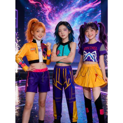 K-POP Bruxa Caçadores Fantasia Cosplay Infantil Halloween Natal Carnaval Festa Vestir Jaqueta Shorts Terno