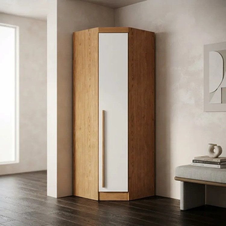 Guarda Roupa de Canto Oblíquo Modulado 1 Porta Cedro e Branco Infinity Marrom Cedro/Branco Line