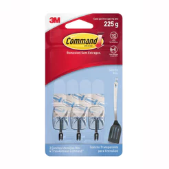 Gancho adesivo para utensílios Command mini Transparente 3 unidades 3M