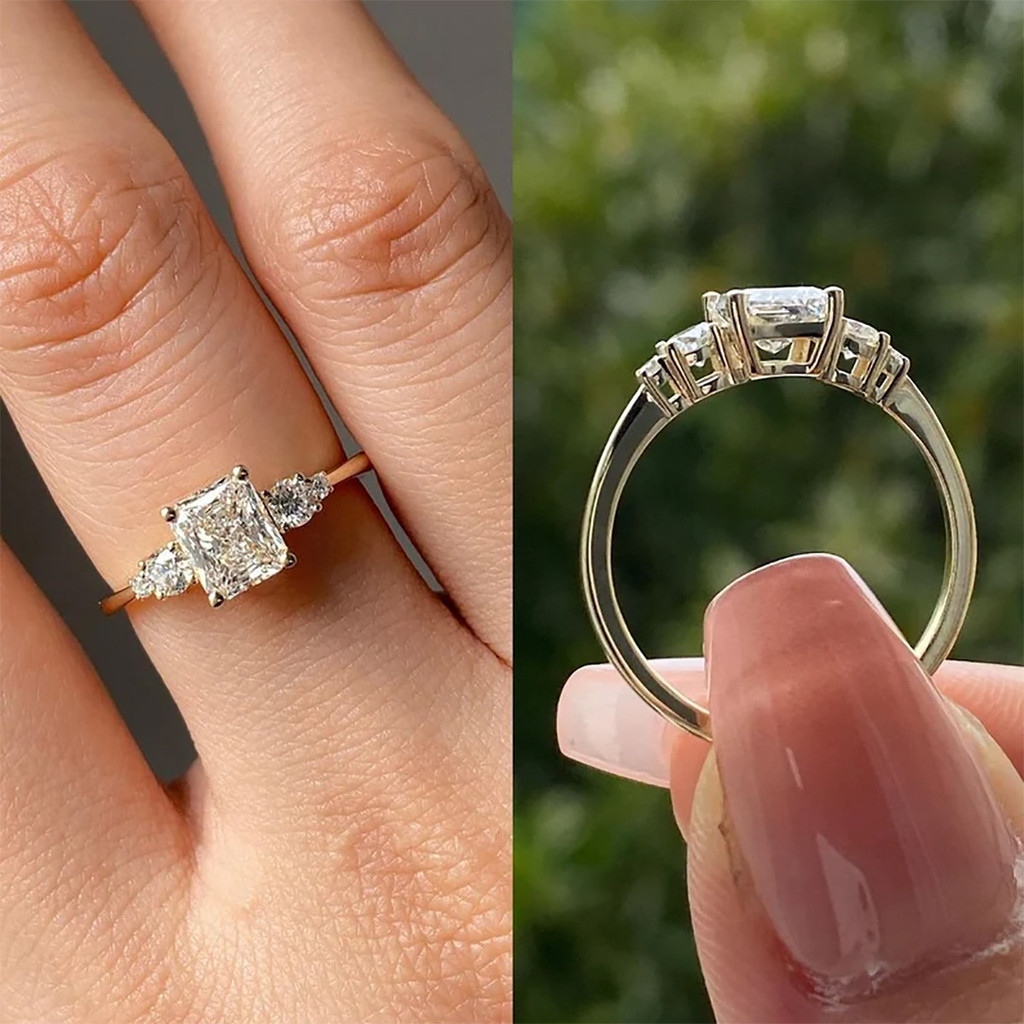 Anel temporada de casamento único zircão anel de diamante incrustado 6x8 anel de noivado de diamante