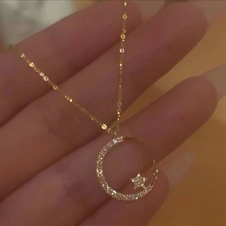 Novo estilo verão estrela lua zircão colar Super brilhante High-End Design nicho ins estrela lua clavícula colar feminin