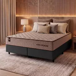 Conjunto Cama Box Espuma San Diego Bege King 193x203x67
