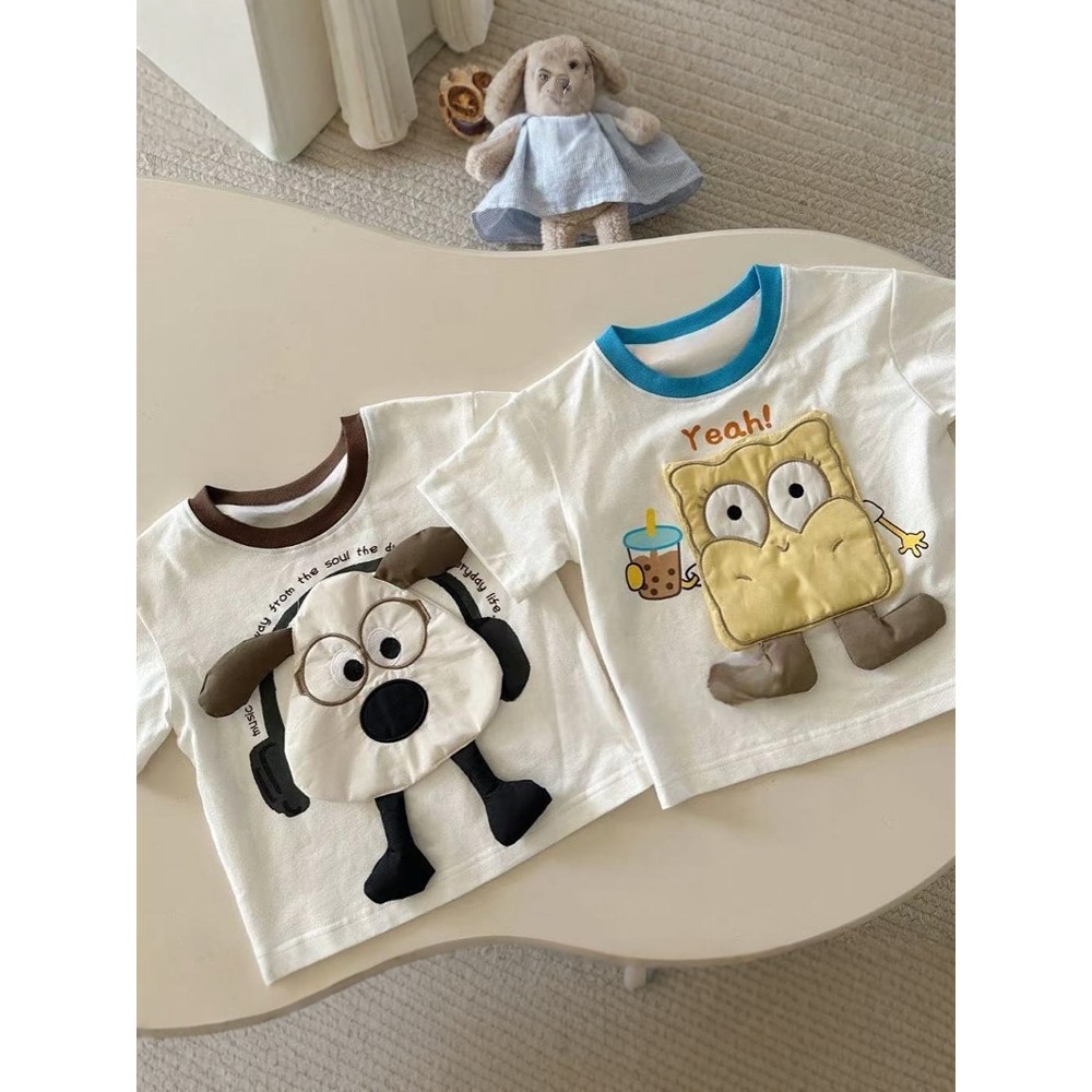 100% algodão crianças camiseta de manga curta meninos meninas verão dos desenhos animados bonecas tridimensionais médio 