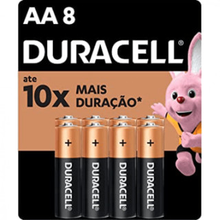 Pilha Alcalina Duracell AA 1,5V 8 Unidades Alta Durabilidade Até 10x Duração Armazenamento 10 Anos