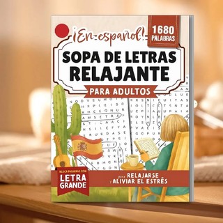 Livro de Busca de Palavras em Espanhol para Adultos, Impressão Grande, 1680 Palavras, Jogo de Quebra-Cabeça para Alívio 