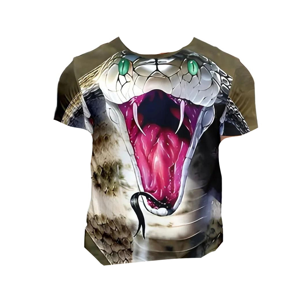 Camiseta Infantil de Manga Curta com Estampa Gráfica de Cobra 3D, Estilo Oversized, Gola Redonda, Para Uso Diário, Féria