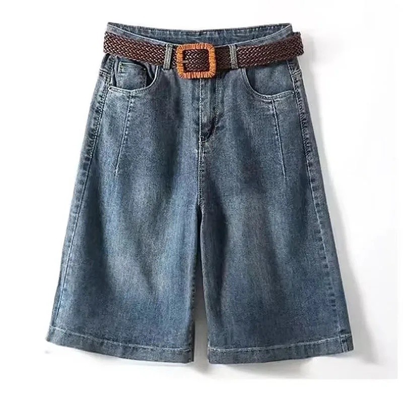 Calças Capris Jeans Soltas Femininas, Shorts Largos, Roupas de Verão, Moda Coreana Dongdaemun 2025, Roupas Femininas, Ca