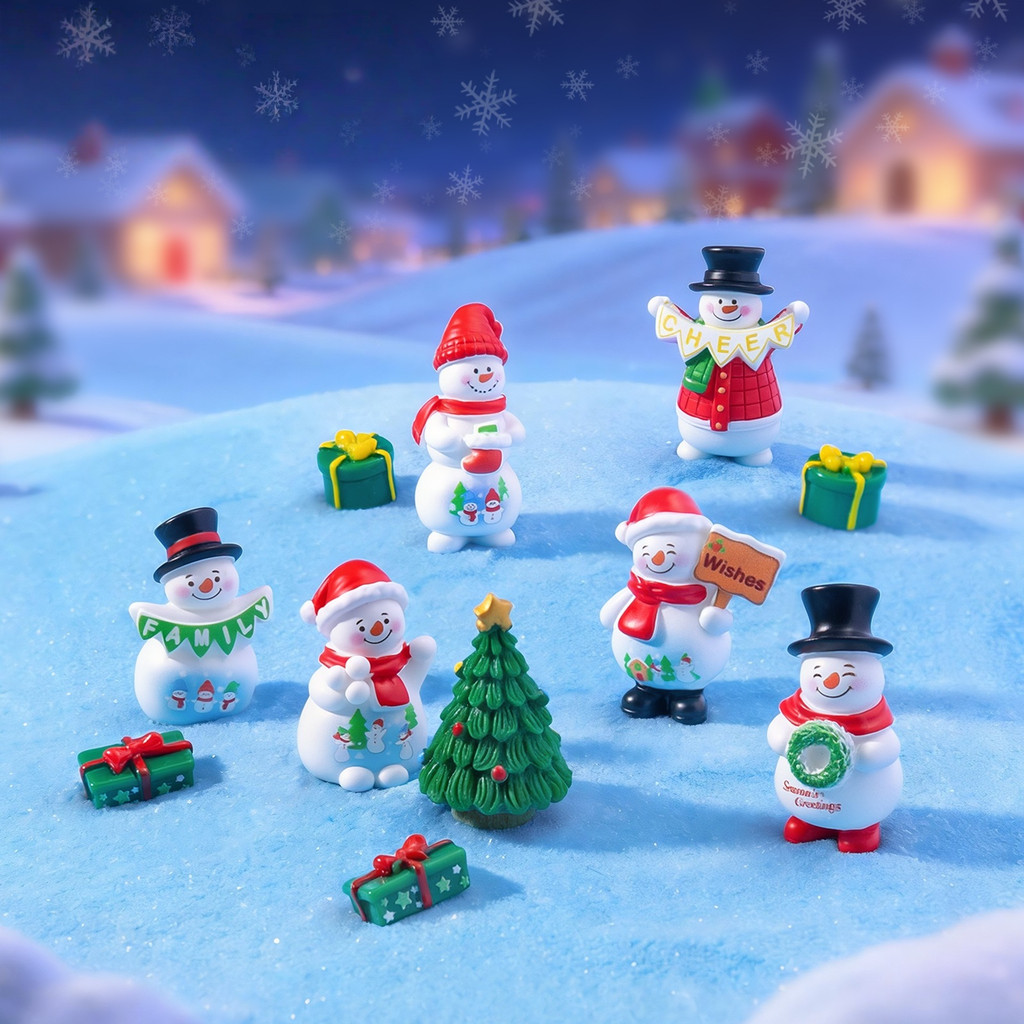 Papai Noel e Boneco de Neve Natalino Decoração Fofa Enfeite de Resina Cenário de Natal Presente