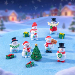 Papai Noel e Boneco de Neve Natalino Decoração Fofa Enfeite de Resina Cenário de Natal Presente