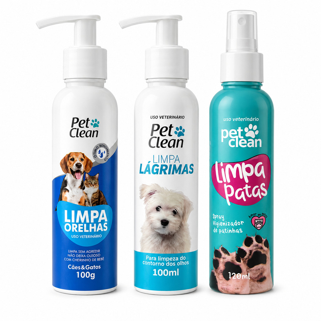 Kit Pet Clean Limpa Patas Orelhas Lágrimas Cães Gatos