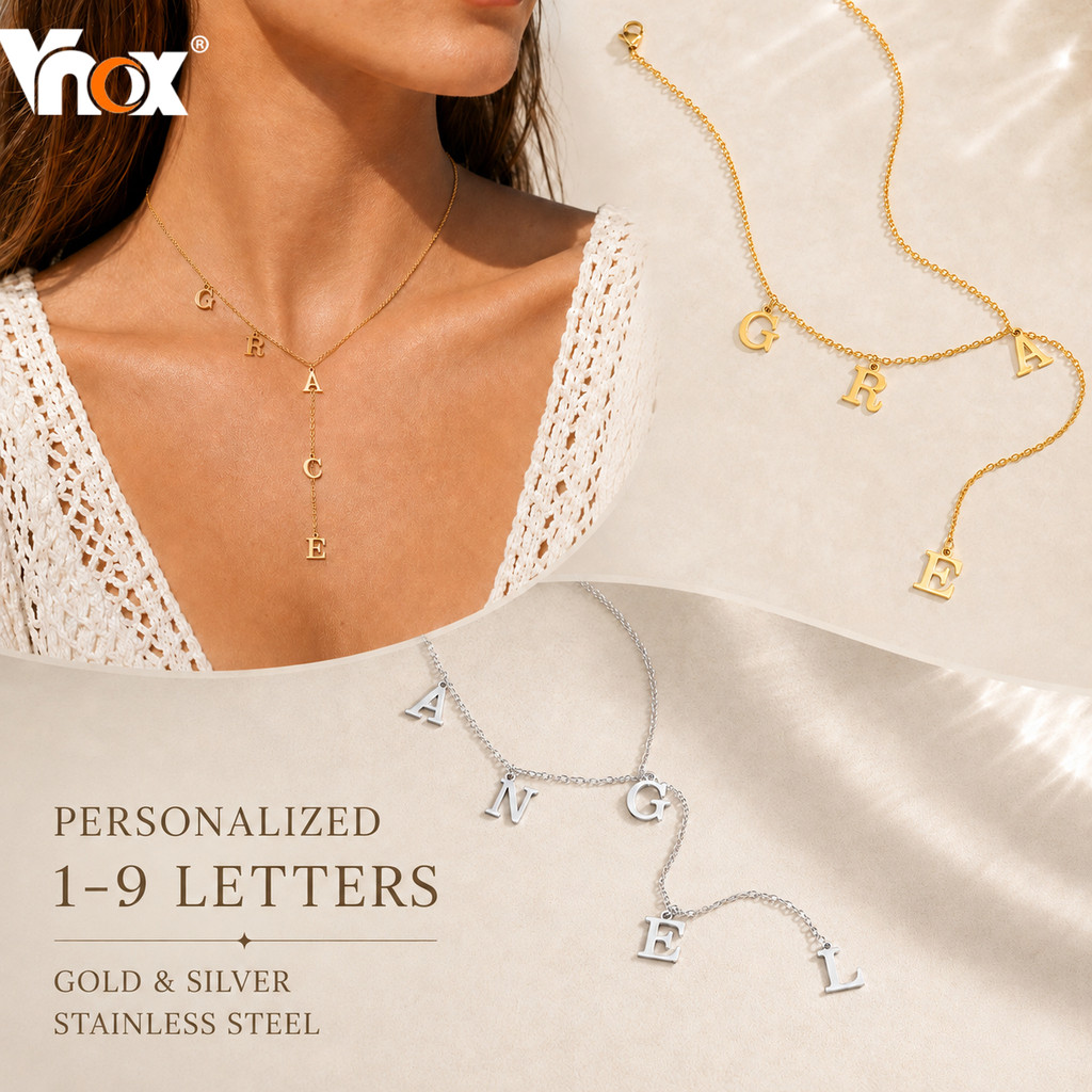 Vnox Personalizado 1-9 Letras Colar Feminino Nome Inicial Aço Inoxidável Ouro Prata Moda Jóias Presente