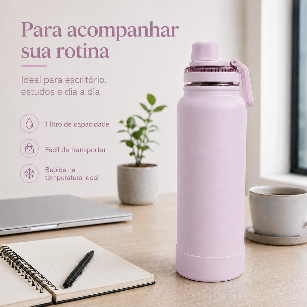 Garrafa Térmica 1l Grande Água C/ Canudo Academia Faculdade