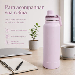 Garrafa Térmica 1l Grande Água C/ Canudo Academia Faculdade