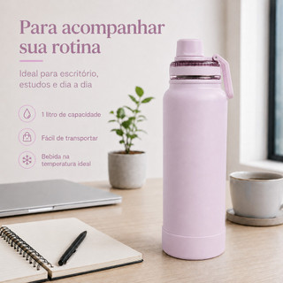 Garrafa Térmica 1l Grande Água C/ Canudo Academia Faculdade