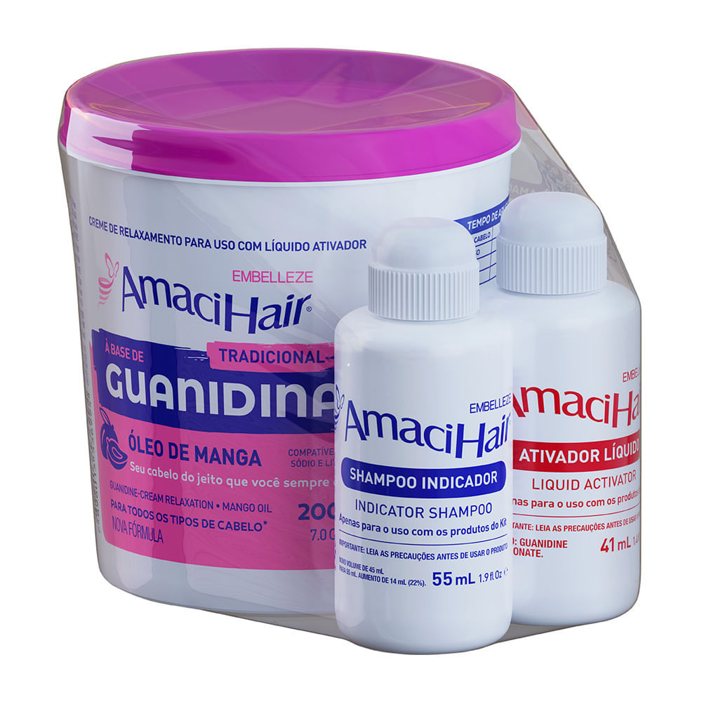 Kit Creme de Relaxamento AmaciHair Tradicional à Base de Guanidina e Óleo de Manga