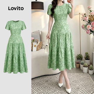 Lovito Vestido Elegante Plissado Primavera/verão Verde para Mulheres DRK8P1D725