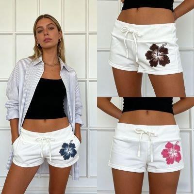 Americano Retro beira-mar férias estilo flor Shorts feminino quente menina esportes Casual magro-ajuste calças quentes