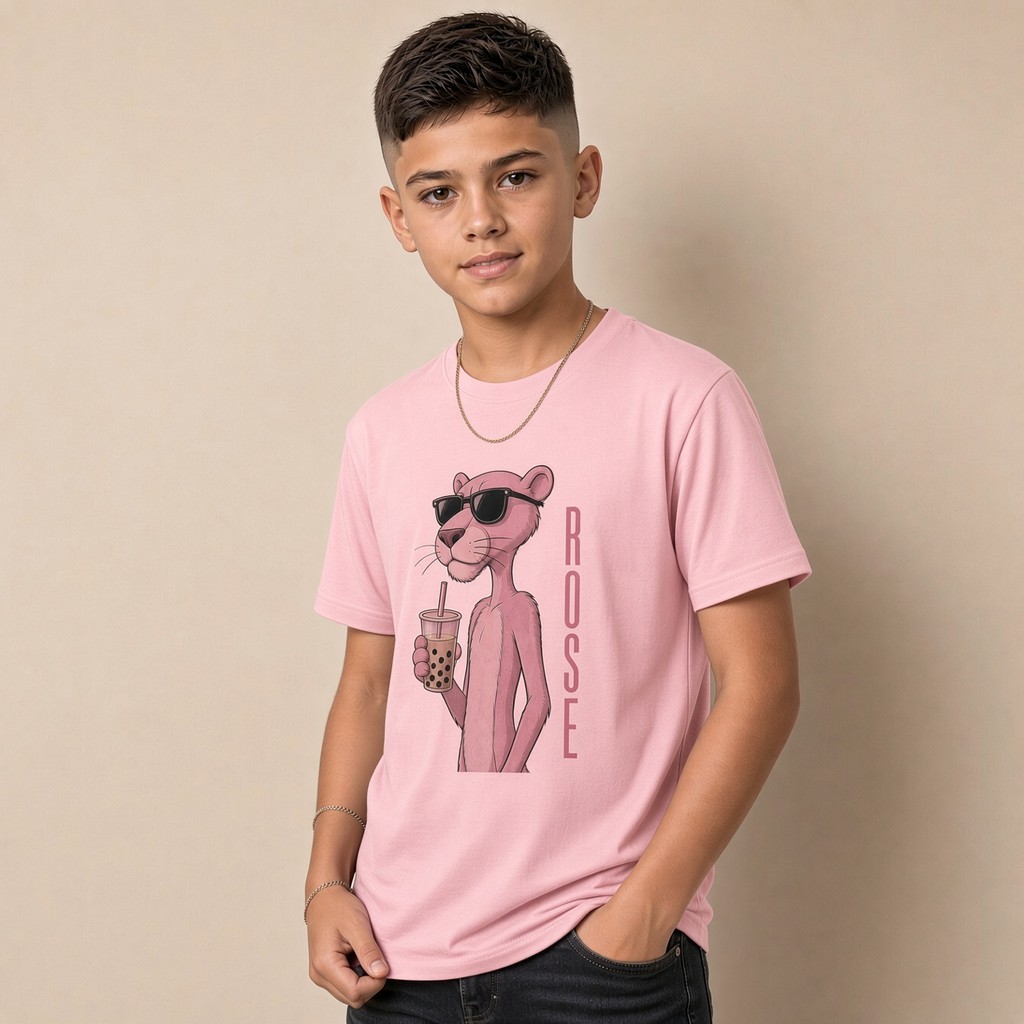 Camiseta Infantil e Juvenil Estampada Pantera Rose 100% Algodão Premium Criança Personalizada Unissex Blusa Camisa Jovem